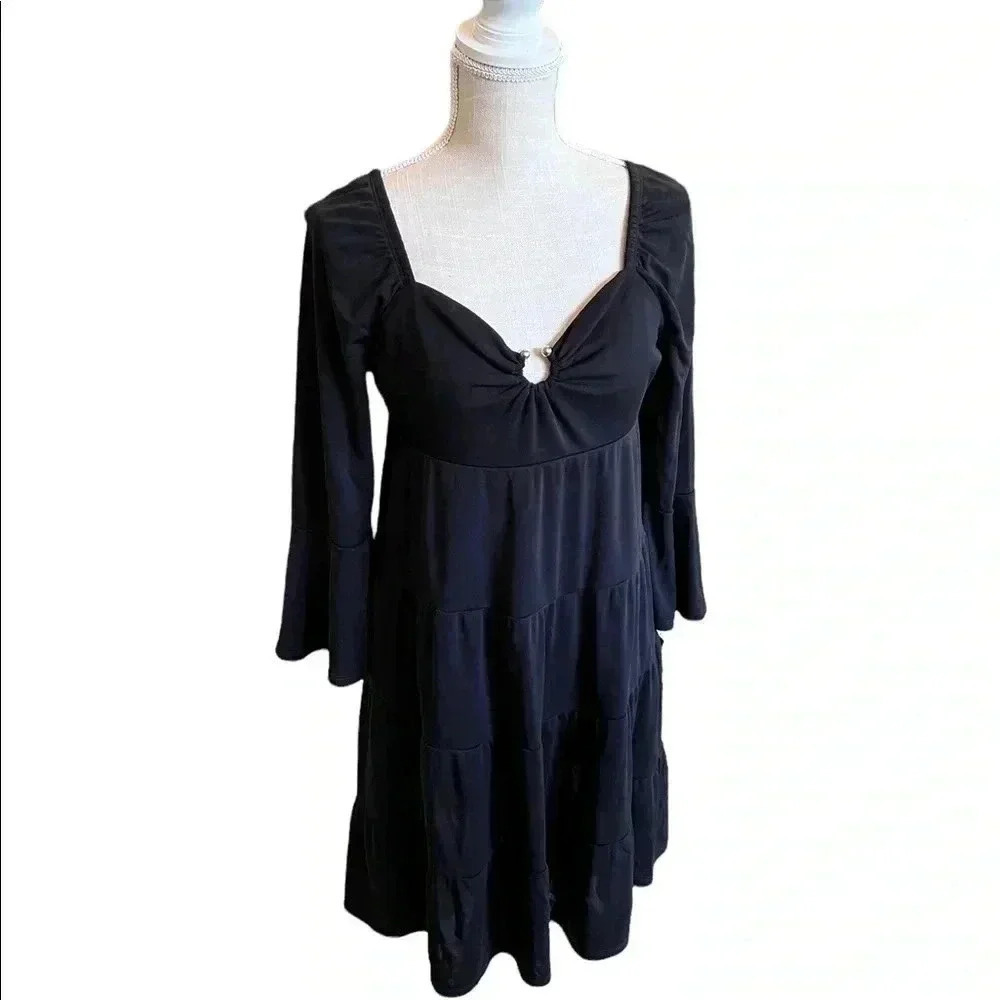 I•N•C INTERNATIONAL CONCEPTS WOMENS PETITE BLACK TIERED DRESS•SZ MED. PE…